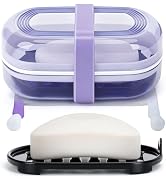 Leakproof Travel Soap Case with Lid | Draining Soap Bar Holder & Dish with Silicone Strap | Inclu...