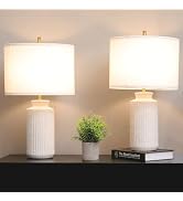 COTULIN 23" Modern Ceramic Table Lamp Set of 2 for Living Room,White Lamps Desk Lamps for Bedroom...