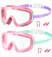 Vvinca 2 Pack Kids Swim Goggles for 3-14, Anti-Fog UV Protection Wide View Pool Goggles for Toddl...