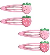 Pink Strawberry Hair Clips for Baby Girls - 4Pcs Cute Pink Metal Snap Hair Clips Hair Barrettes P...