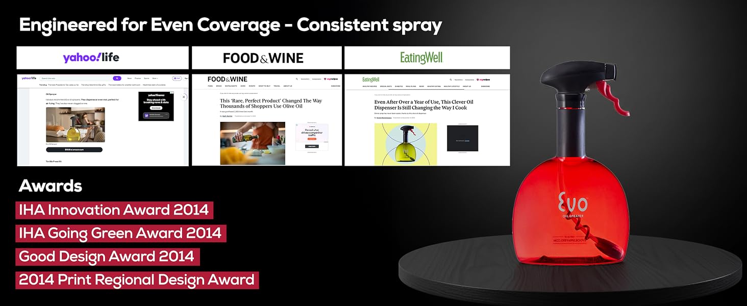 Evo Original Oil Sprayer, Non-Aerosol for Olive Oil, Cooking Oils, and Vinegars