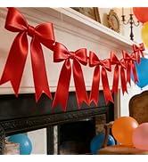 1 String Red Bow Garland Banner Decorations, Pre-Strung Satin Ribbon Bows for Birthday, Baby Show...