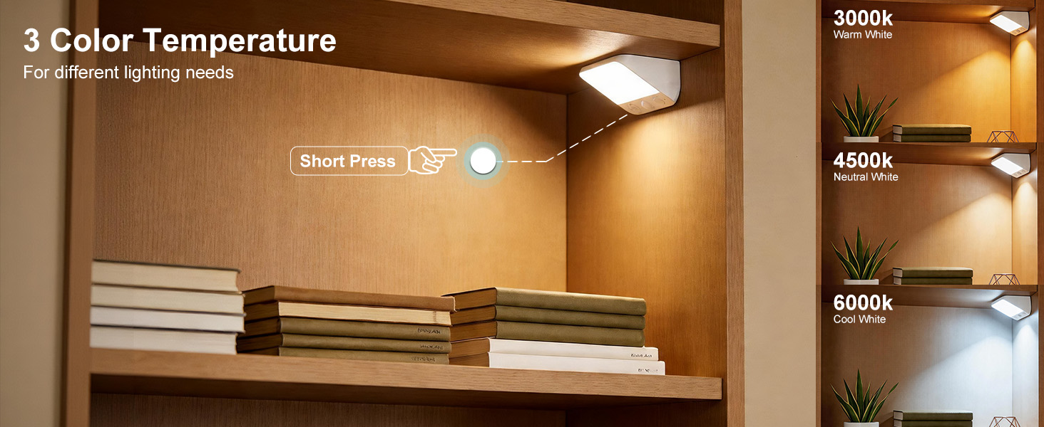 Text reads "3 Color Temperature". Interior lighting display showing same room space with different warm and cool light temperature settings labeled 2700K, 4000K, 6500K.