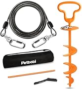 Petbobi Heavy Duty Dog Tie Out Cable and Stake - 20FT Steel Wire Dog Leads for Large Dogs Up to 3...