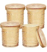 Flrolove 4-Pack Glass Qtip Holder Dispenser, 10oz Bathroom Organizers and Storage, Hobnail Cotton...