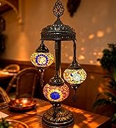 XUMAIDENG Turkish Moroccan Table Lamp Tiffany Style 3 Globes Mosaic Table Lamp Glass Bedside Lamp...