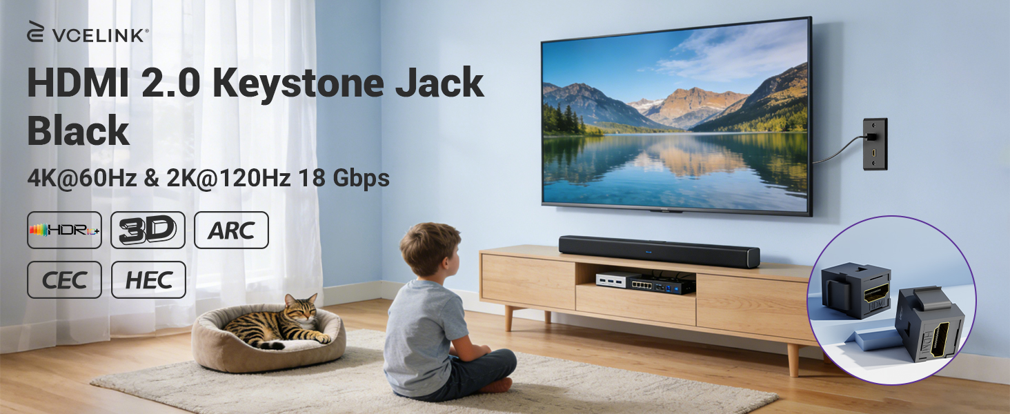 HDMI 2.0 Keystone Jack Black