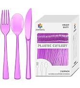 150 Pack Plastic Silverware,Disposable Cutlery Set Heavy Duty Utensil Sets 50 Forks 50 Knives 50 ...