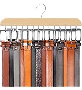 Belt Hanger for Closet Max 42 Belts, Sturdy Wood Belts Rack Closet Accessories with 14 Hooks Belt...