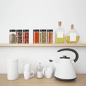 Spice Jars on kitchen shelf