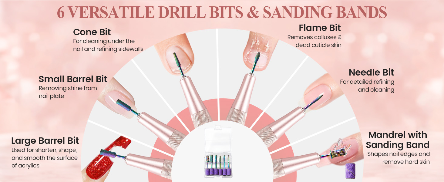 6 versatile nail bits & sanding bands