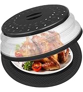 MAGJIUKE 12" Microwave food Cover & Mat,Large Vented Collapsible Splatter Guard dish Plate lid & ...