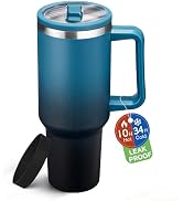 BENZZO 40 oz Tumbler with Handle - Flip Straw Spill Proof Stainless Steel Water Bottle, Insulater...