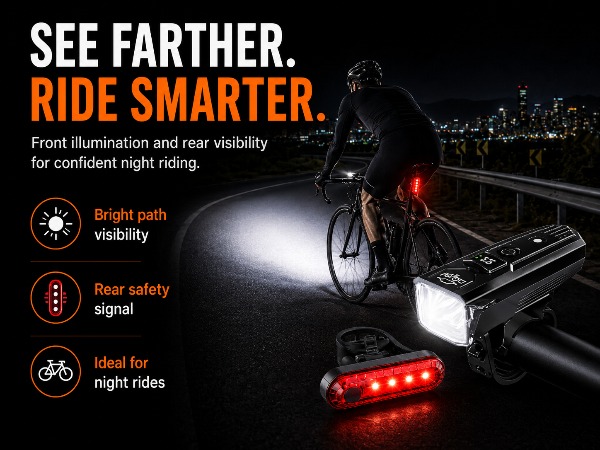 USB Rechargeable Bike Front and Rear Lights for Night Riding