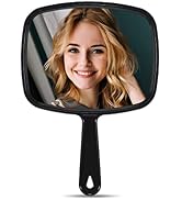 MIRRORNOVA 9.3"L x 6.7"W Hand Mirror, Black Barber Hairdressing Handheld Mirror with Handle for S...