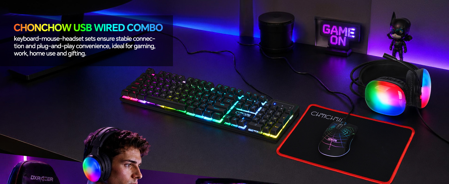 4 in 1 Gaming Keyboard Mouse Mousepad and Headset with mic Combo USB Wired RGB Backlit Gamer Bundle