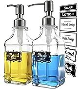 JASAI 2Pack Antique Design Glass Soap Dispenser with Rust Proof 304 Stainless Steel Pump, Refilla...