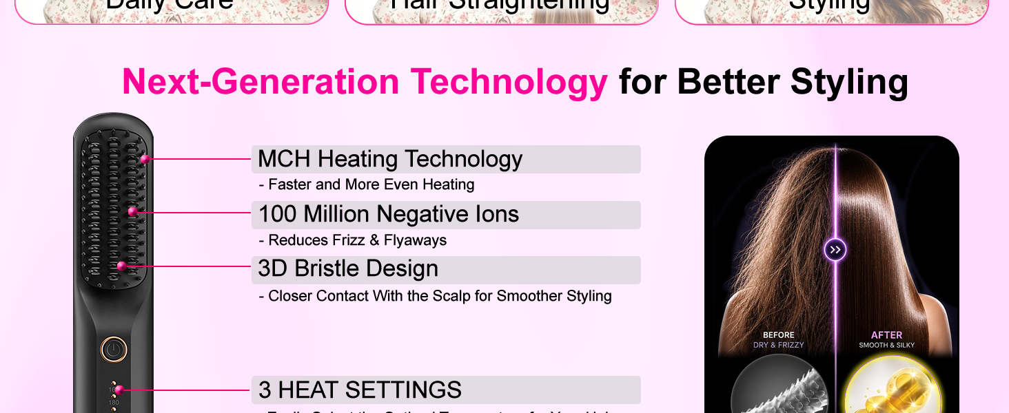 Quick Styling Cordless Heated Straightening Brush