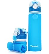 Valourgo Collapsible Water Bottle, Silicone Foldable with Leak Proof Valve BPA Free - blue 21 oz