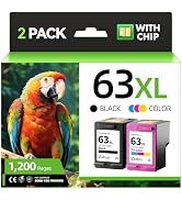 63XL Ink Cartridges 2 Pack High Yield with Chip Replacement for HP 63 63xl Ink Compatible with HP...