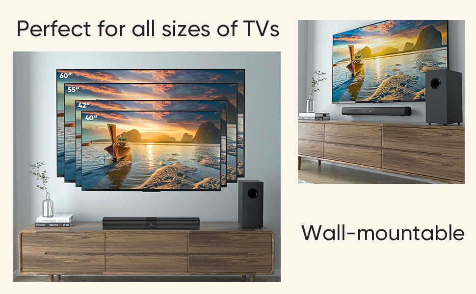 Sound bars for TV with subwoofer