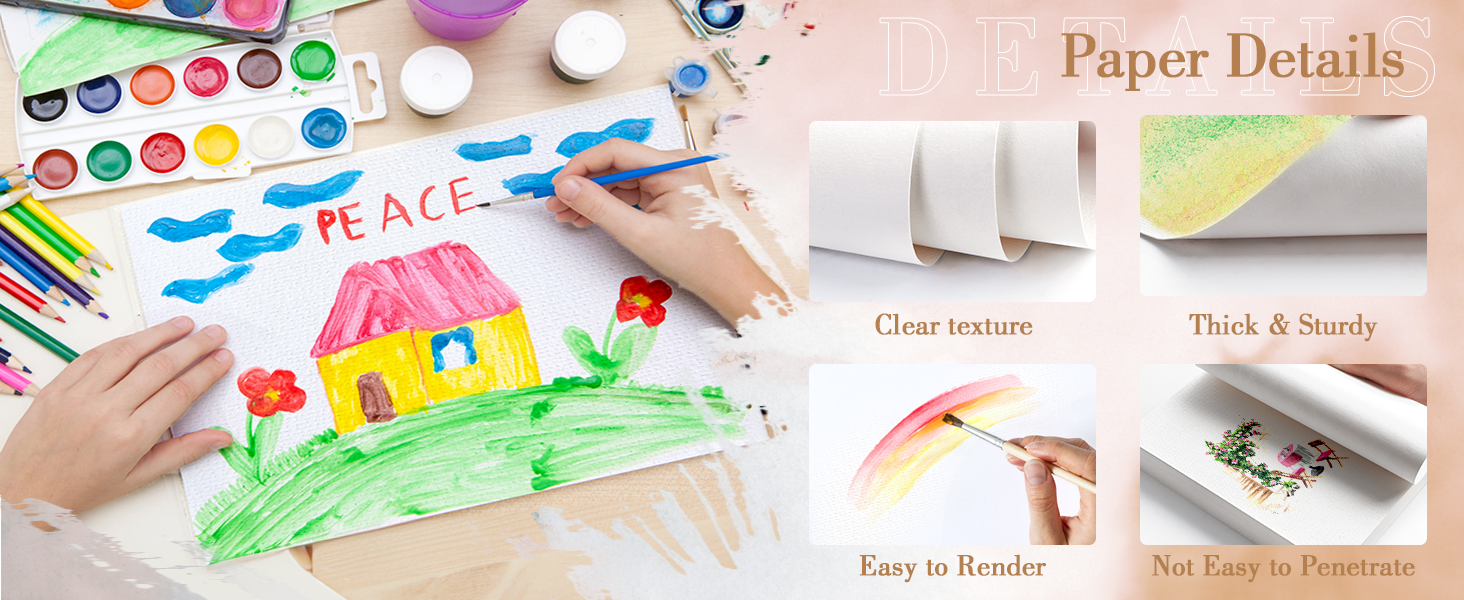 Watercolor Paper Pad, 140lb/300g Cold Press Thick Sketch Book Workbook Journal for Kids Adult