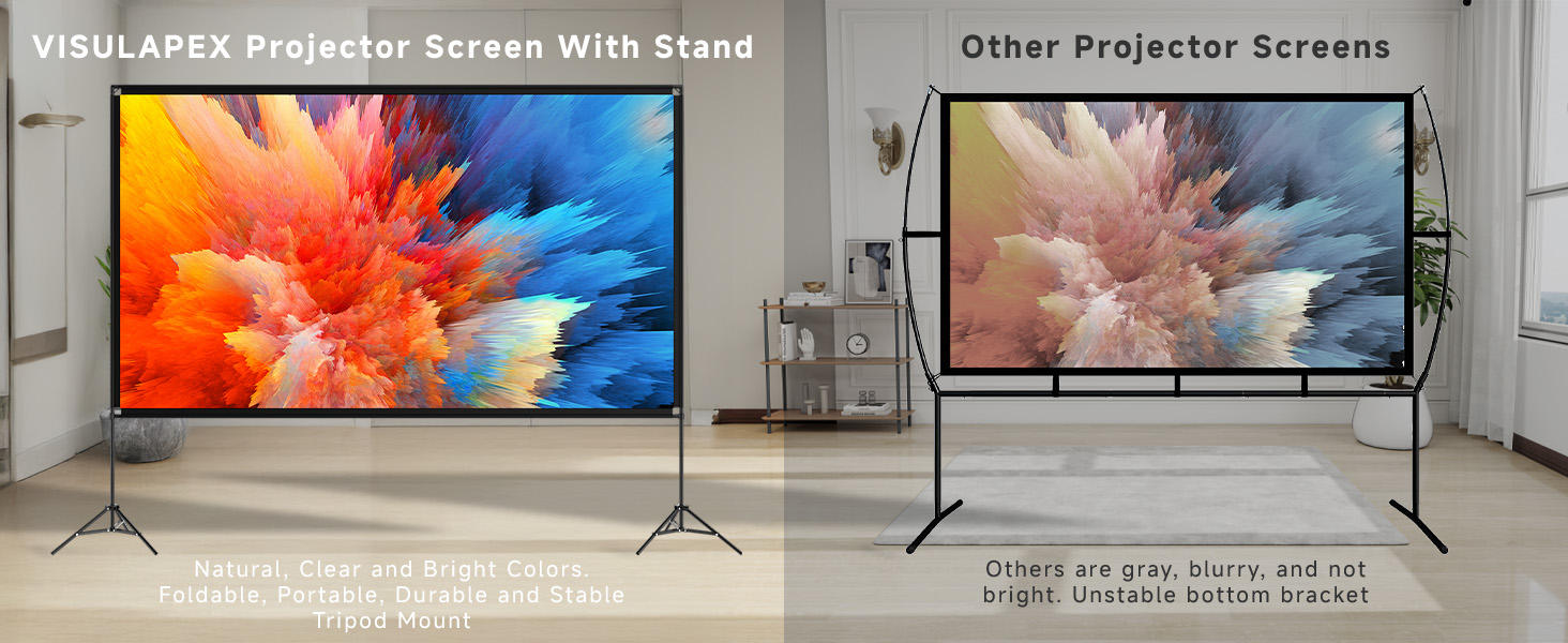 Projector Screen with Stand 120 Inch, 16:9 4K HD Portable Projector Screen Indoor Outdoor