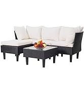5 Pieces Patio Furniture Sets Outdoor Sectional Sofa Rattan Chair Wicker Conversation Set for Out...