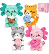 Fortuning's JDS Crochet Kit for Beginners, Axolotls & Cat Crochet Kit for Adults Beginner, Comple...