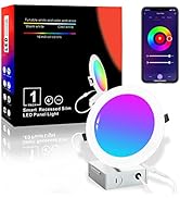 MELEGAN Smart Recessed Lighting 4 Inch LED Slim Recessed Lights 9W RGB WiFi LED Retrofit Downligh...