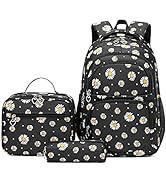 ZHANAO Daisy Prints Backpack Set with Lunch Kits Bookbag for Teenager Girls 3pcs Gradient SchoolB...