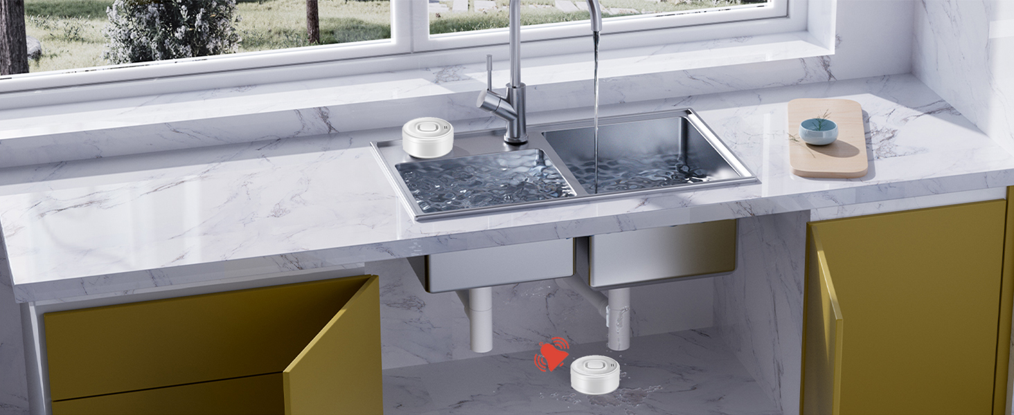 Smart Water Sensor with 100dB Adjustable Alarm, Suit for Home and Basement