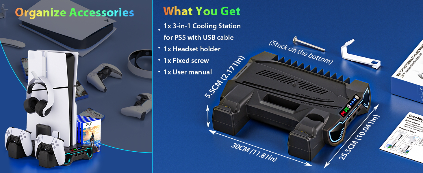 playstion 5 cooling stand with cooling fan and controller docking station