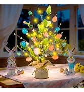Easter Decorations for Home, 18 Inch Easter Egg Tree with Timer Fairy Lights Colorful Egg Adjusta...