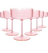 Ciaell 12PCS Plastic Ribbed Martini Glasses - 10 Oz Pink Disposable Coupe Glasses with Stem - Hea...