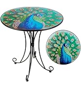 VEWOGIFT Outdoor Side Table,18 Inch Metal Accent Table, Peacock Round End Tables, Small Coffee Ta...