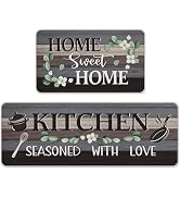 Livcoz Sweet Home Kitchen Rugs Set of 2, Kitchen Seasoned with Love Cooking Utensil Mats Home Dec...