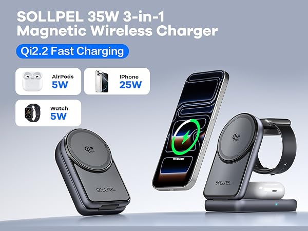 SOLLPEL 35W 3-in-1 Magnetic Wireless Charger