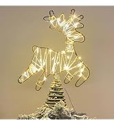 Juegoal Lighted Reindeer Christmas Tree Topper, Metal Xmas Glitter Elk Treetop Ornaments with 30 ...