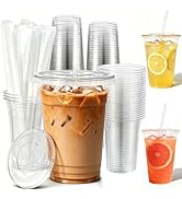 Homewarm 16oz To Go Iced Coffee Cups with Lids and Straws - 25 Pack Disposable Clear Plastic Cups...