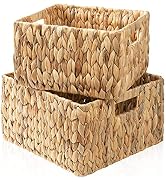 ELONG HOME Handmade Water Hyacinth Basket, Recycled Natural Square Wicker Baskets with Handles, 2...