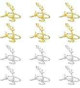 HOBBIESAY 12pcs 2 Colors Alloy/Iron Napkin Rings Elk Christmas Napkin Rings Easter Napkin Rings H...