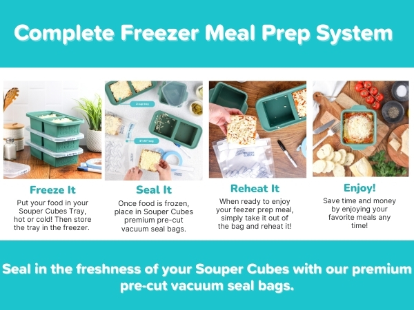 Souper Cubes Complete Freezer Meal Prep System with Kale trays, stoneware and vacuum seal bags