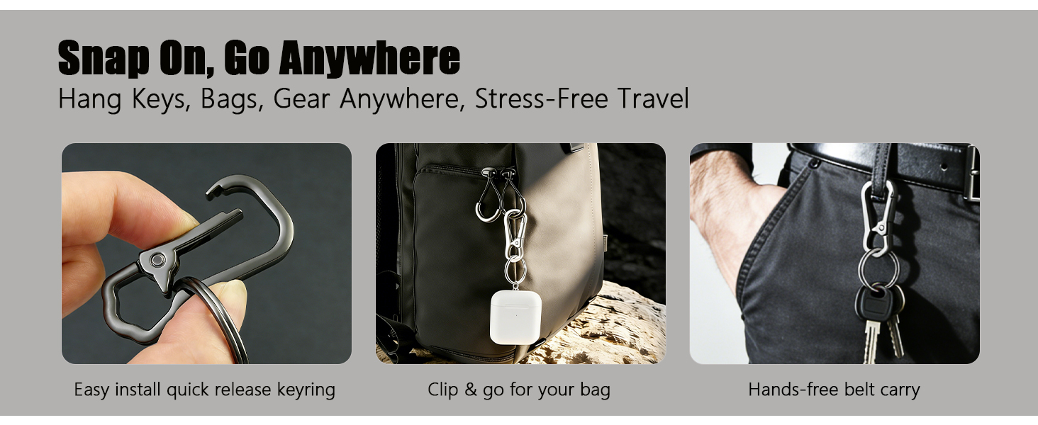 Portable Carabiner Keychain, Quick Release, Clip to Backpack/Belt Loop, Hands-Free Carry Keys & EDC