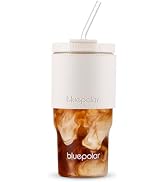 BLUEPOLAR 23oz/680ml Glass Iced Coffee Tumbler with Lids and Straws, Portable Reusable Cup for Sm...