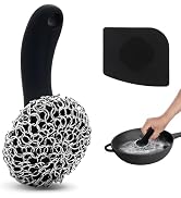 Cast Iron Scrubber with Long Handle | 316 Cast Iron Cleaner Chainmail Scrubber for Cast Iron Pan ...