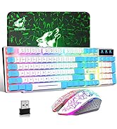 Wireless Gaming Keyboard and Mouse Combo Muti-Color Keycaps Rainbow Backlit Mechanical Feel Keybo...