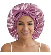 HFZRZFH Silk Hair Bonnet for Sleeping Women - Adjustable Satin Sleep Cap for Curly Hair, Double L...