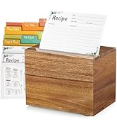 DRASTAR Recipe Card Box, Acacia Recipe Holder 4x6, Recipe Organizer with 50 Cards and 6 Dividers,...