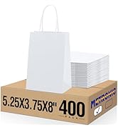 METRONIC Gift Bags 5.25x3.75x8 400Pcs, White Paper Bags with Handles, Kraft Paper Bag for Small B...